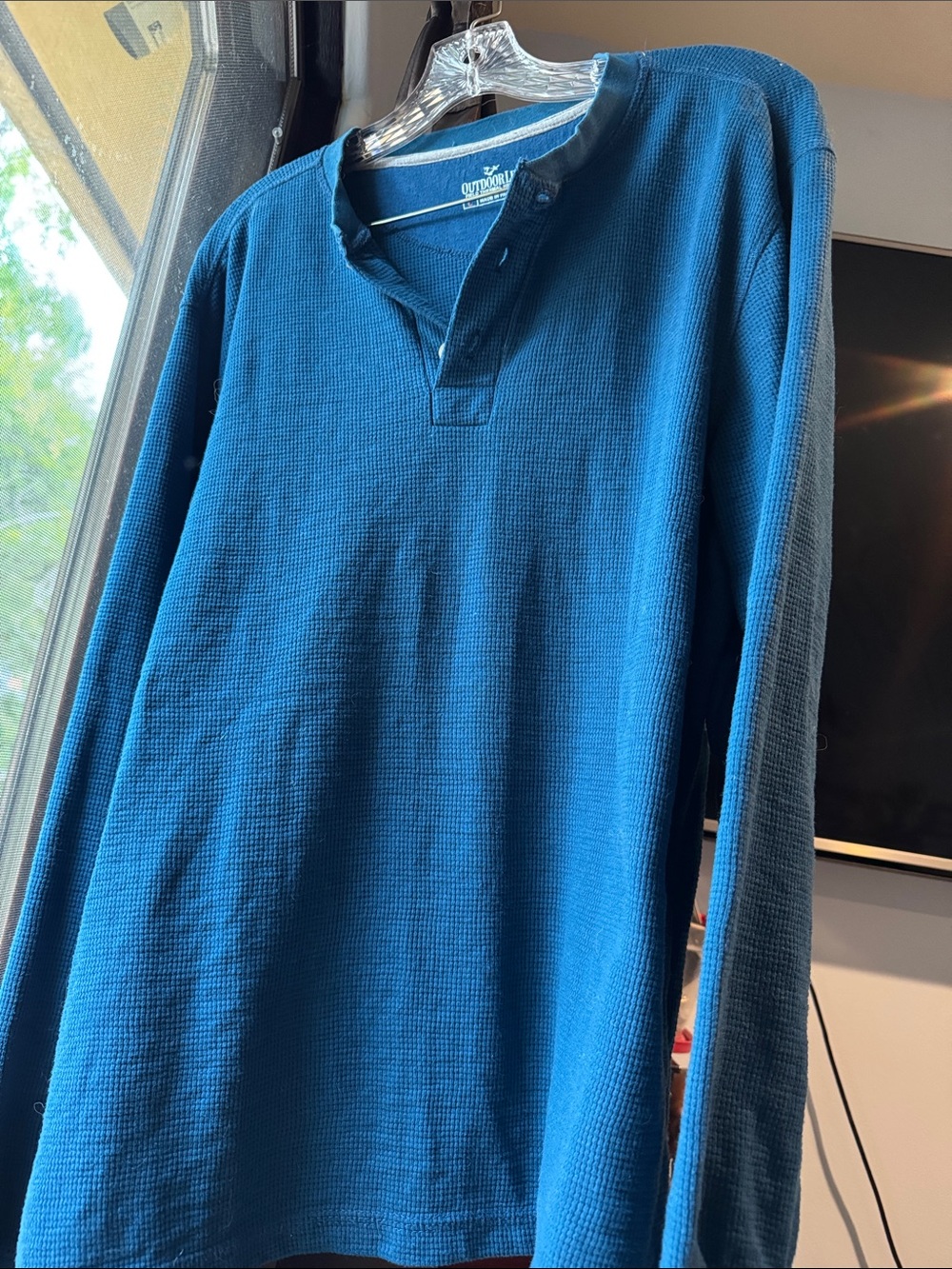 Outdoor Life men's waffle-knit long-sleeve henley shirt classic 3-button placket